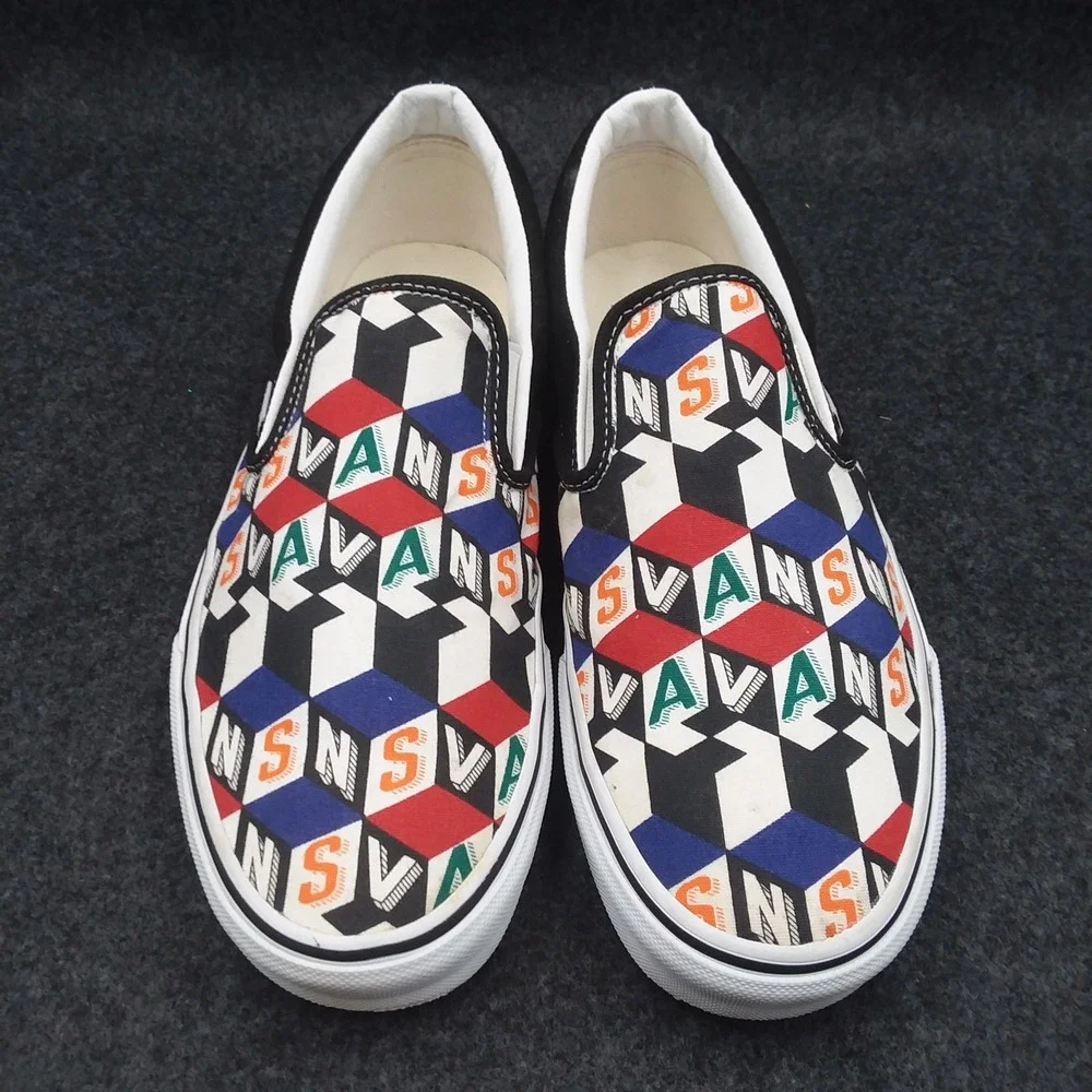 Vans Classic Slip On Checker Cube Multi True‎ White Shoes Mens 8.5 Womens 10